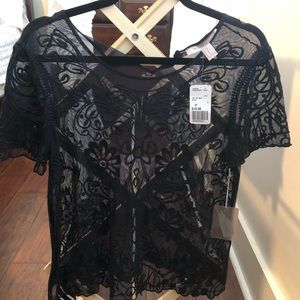 Black Sheer Stitched Design Top